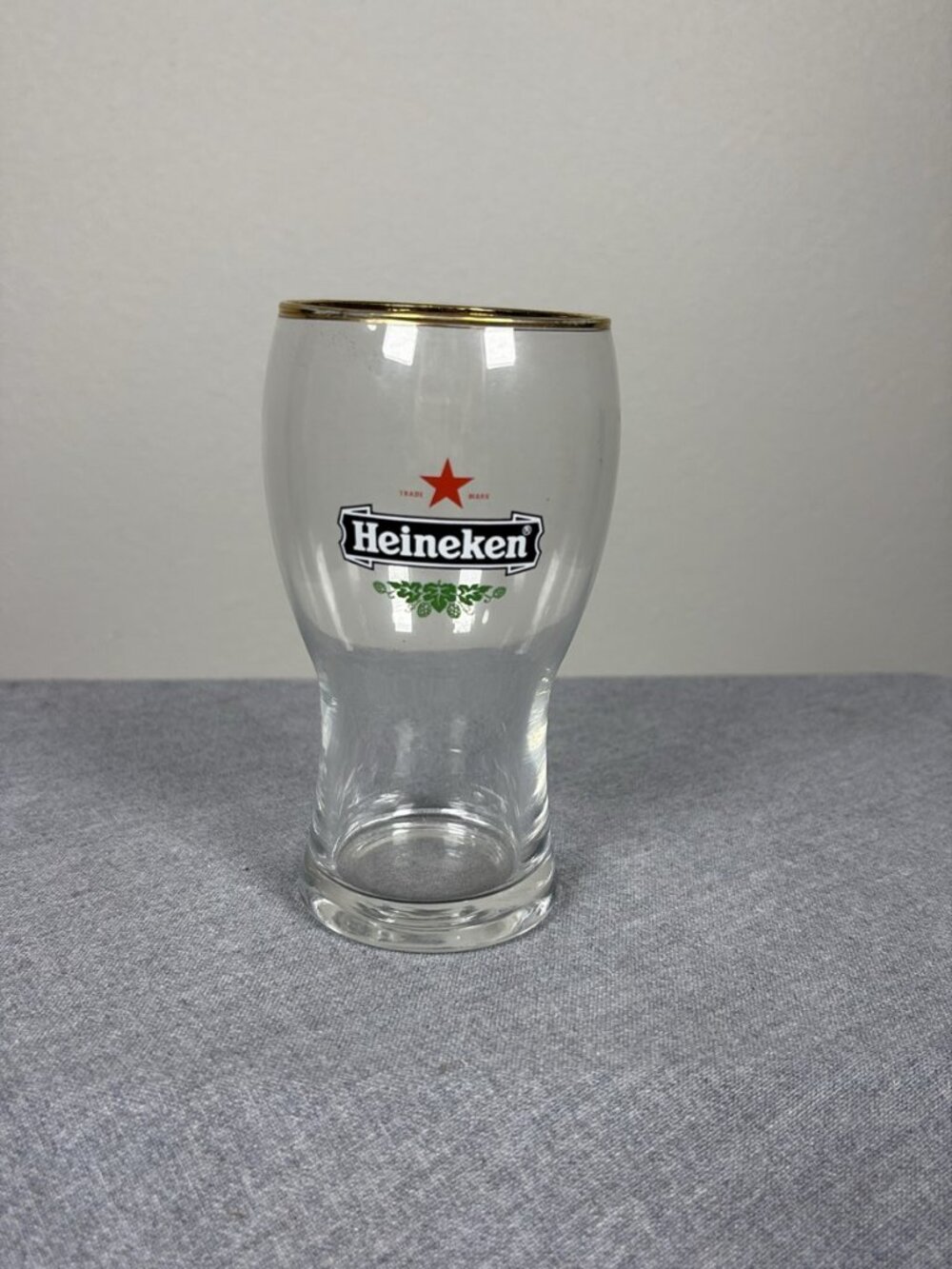 Heineken Beer Glass Gold Rim Red Star Logo Barware Pilsner
